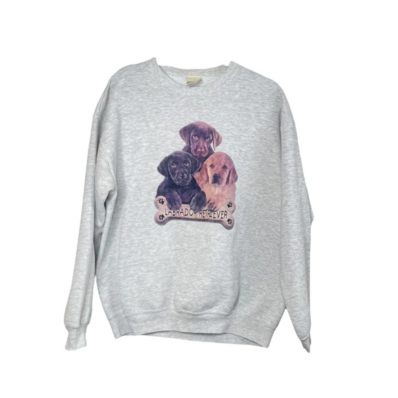 Vintage Y2k Lee Gray Crewneck Sweatshirt with Puppies Labrador Retriever - Picture 1 of 7